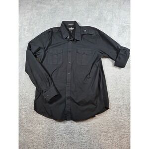Express Mens Modern Fit Black Military Button Down Shirt Epaulets Small 2008 era